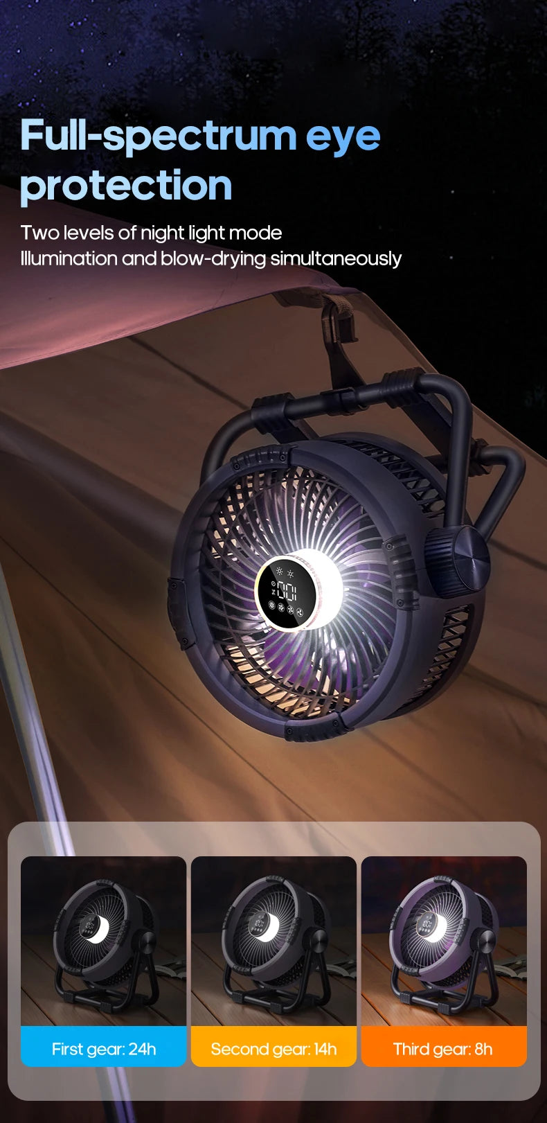 20000mAh Outdoor Camping Fan with LED Light and Remote Control