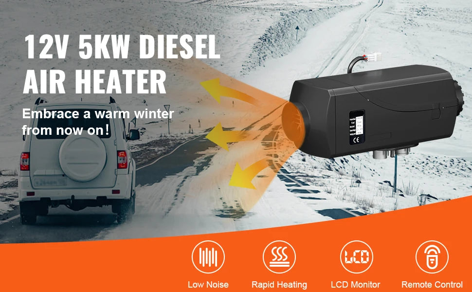 5KW 12V diesel luftvarmer med LCD og fjernbetjening til autocamper, lastbil og båd