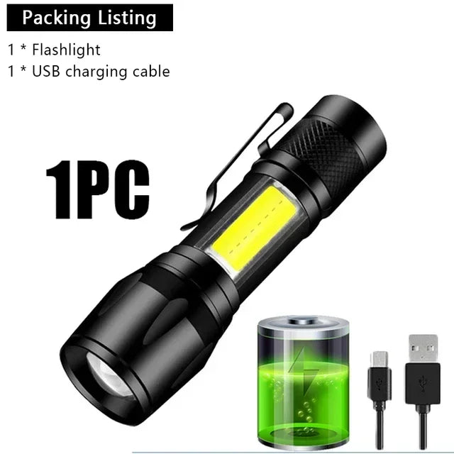 USB Rechargeable Clip Flashlight with Side Light