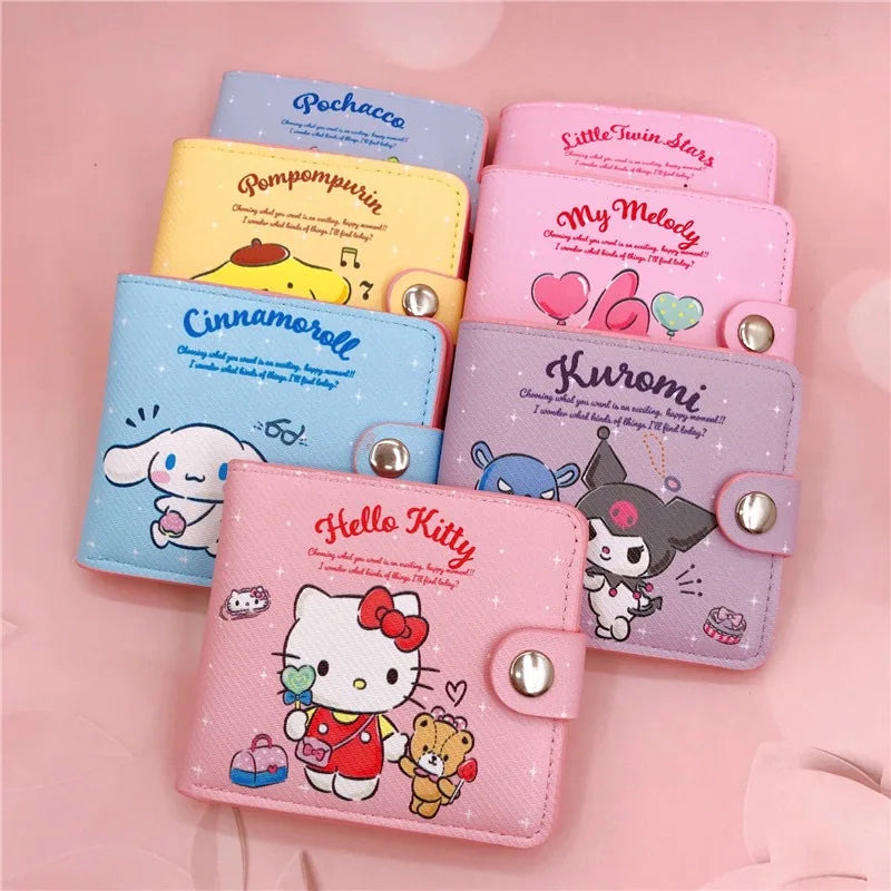 Sanrio Hello Kitty Cinnamoroll My Melody Kuromi New Pu Casual Money Bag Coin Purse Card package Wallet With Buttons ﻿ 