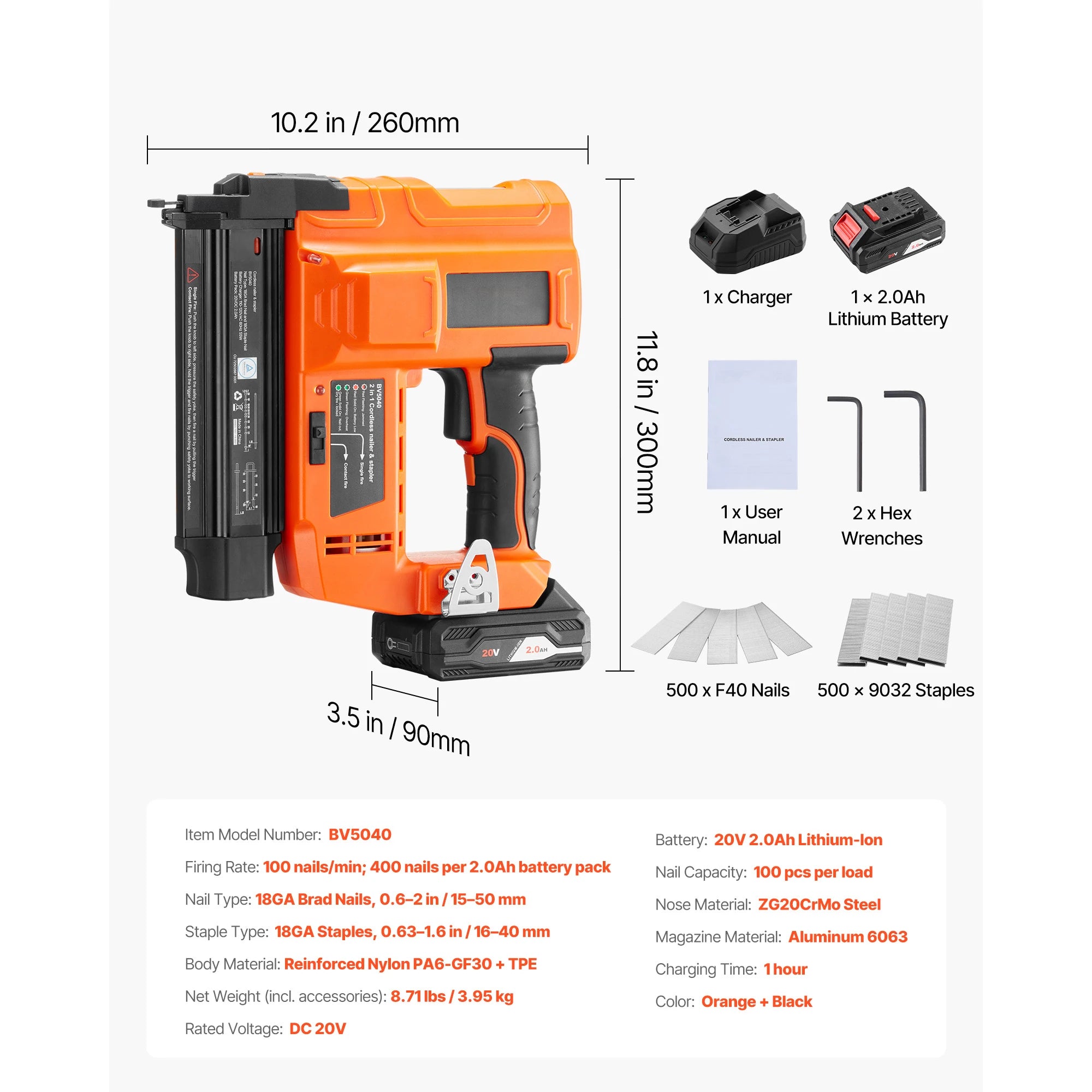 SucceBuy Cordless Brad Nailer 18 Gauge 20V Battery Powered Nail Gun and Staple Gun with 500 pcs Nails 500 pcs Staples