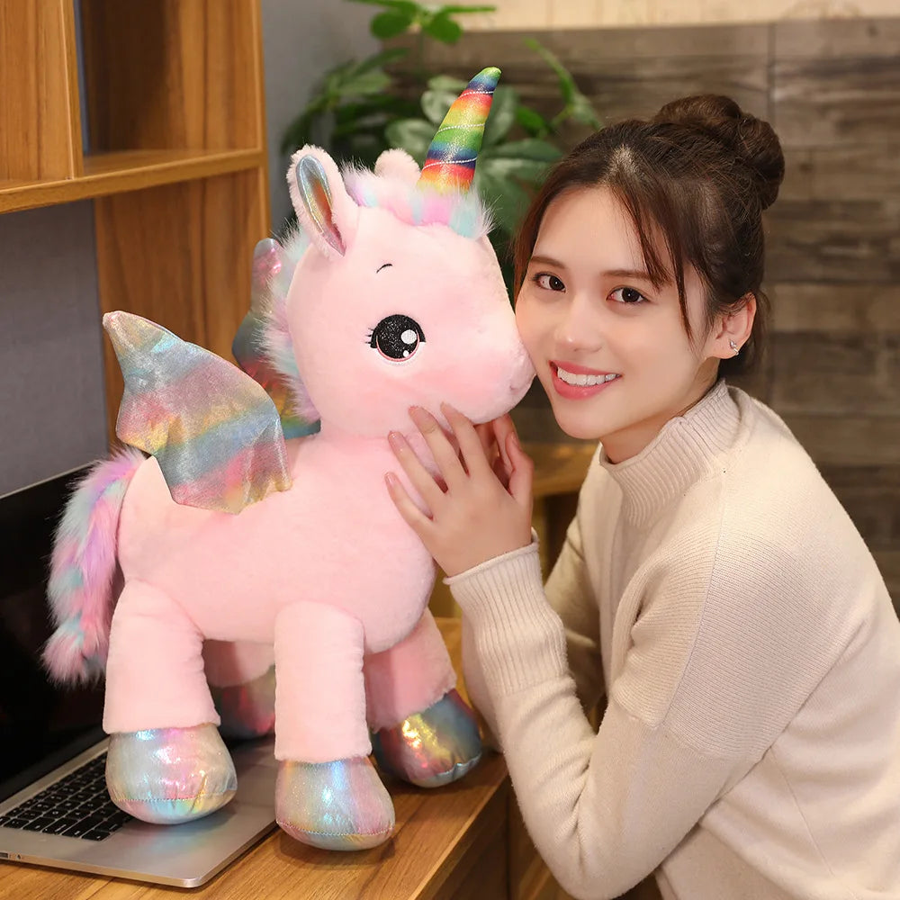 Huggable Soft Cute Unicorn Dream Rainbow Plush Toy High Quality Pink Horse Sweet Girl Home Decor Sleeping Pillow Gift For Kids 