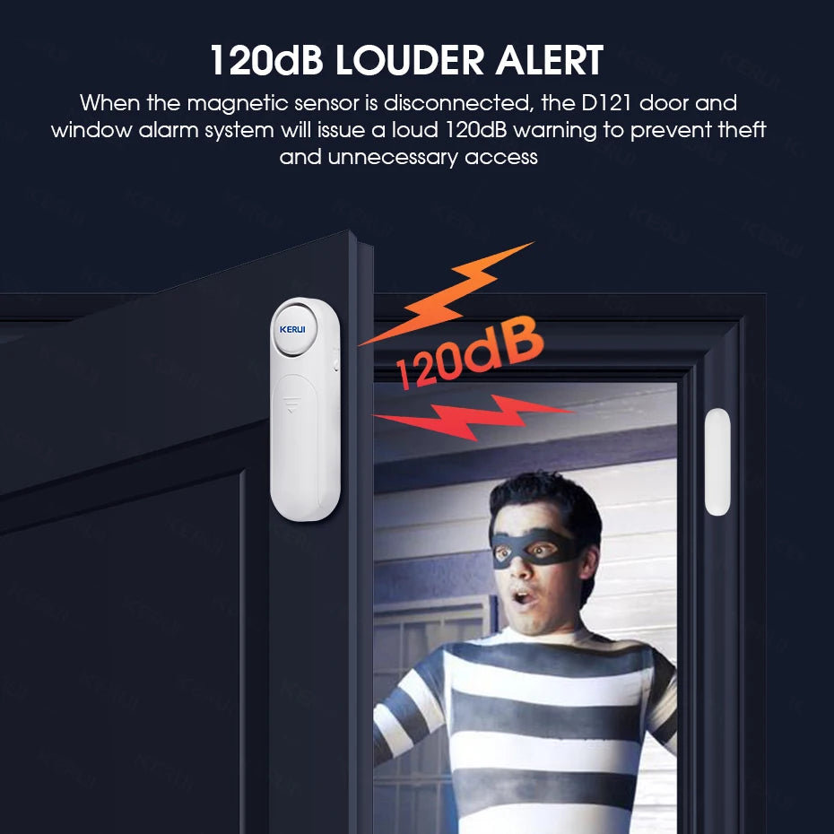 KERUI Capteur de porte/fenêtre sans fil alarme 120 dB, télécommande 300 ft, système d'alarme anti‑vol, sécurité domestique