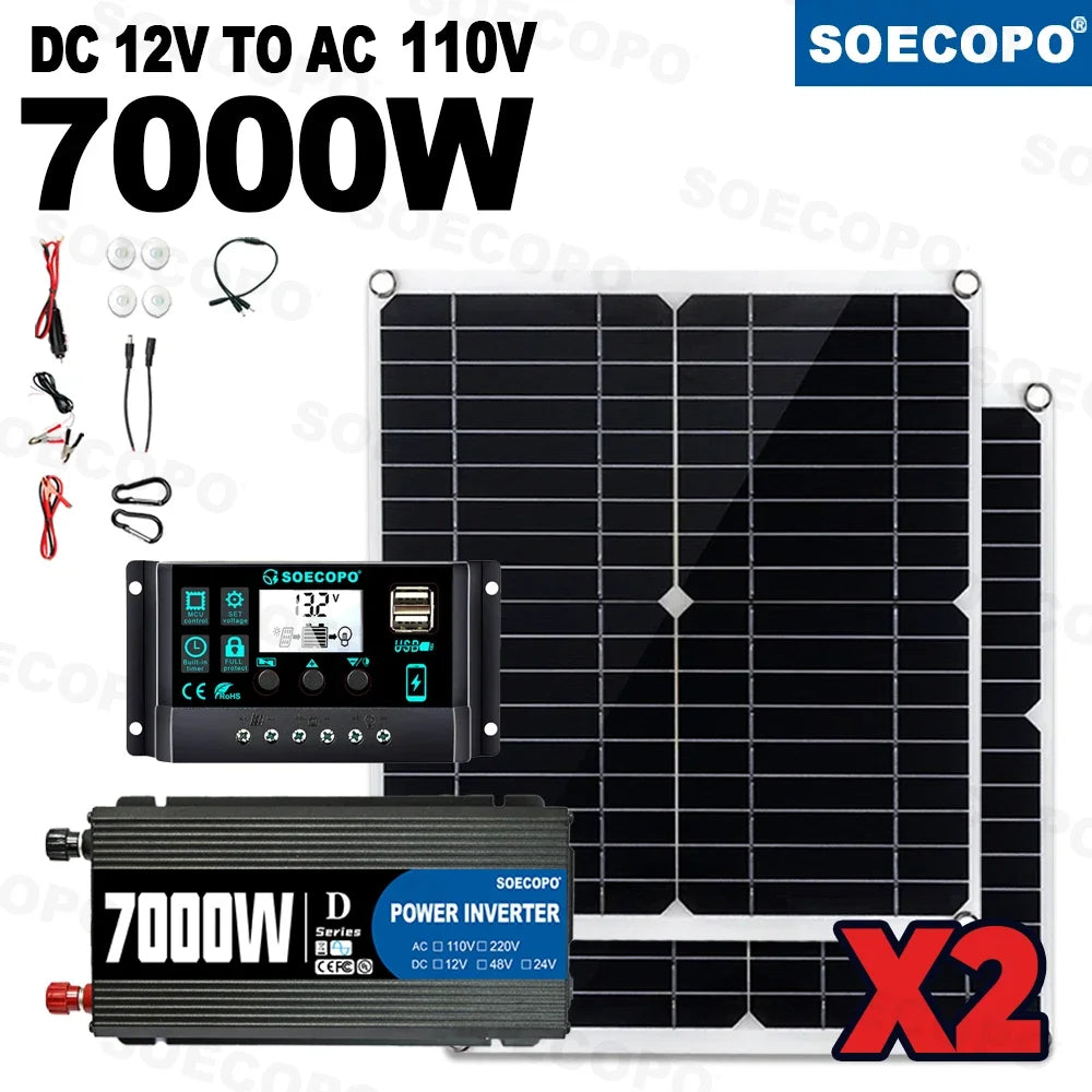 Bærbart solenergisæt 7000W topinverter med 600W paneler