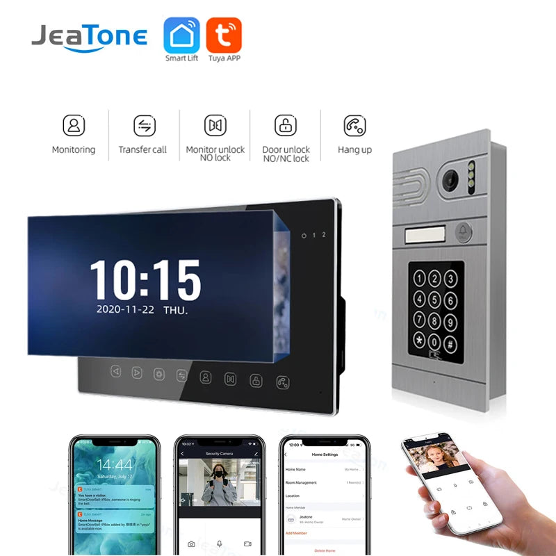 Jeatone 1080P 7Inch Monitor Screen Tuya WiFi Fingerprint Video Intercom Home Door Phone Camera with ID Cards Unlock Spy-shop.com