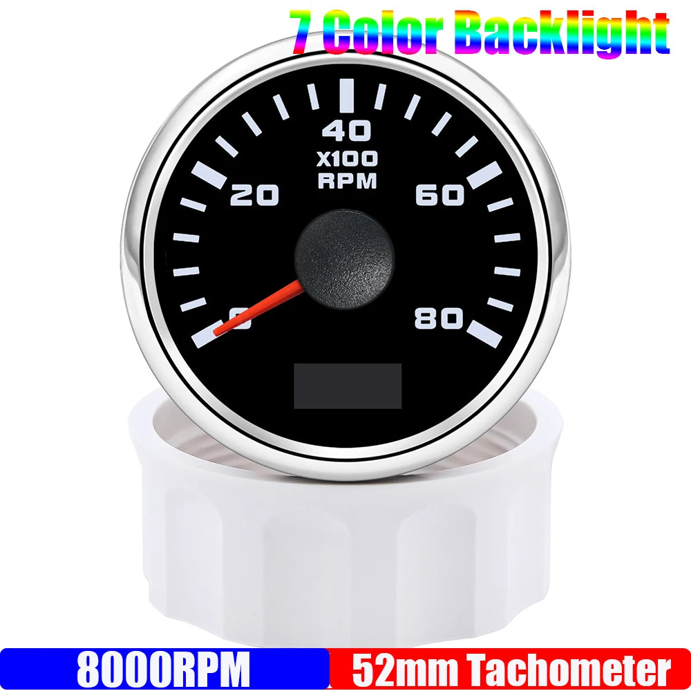 52 mm Tachometer Gauge with 7-Colour Backlight for Car and Boat