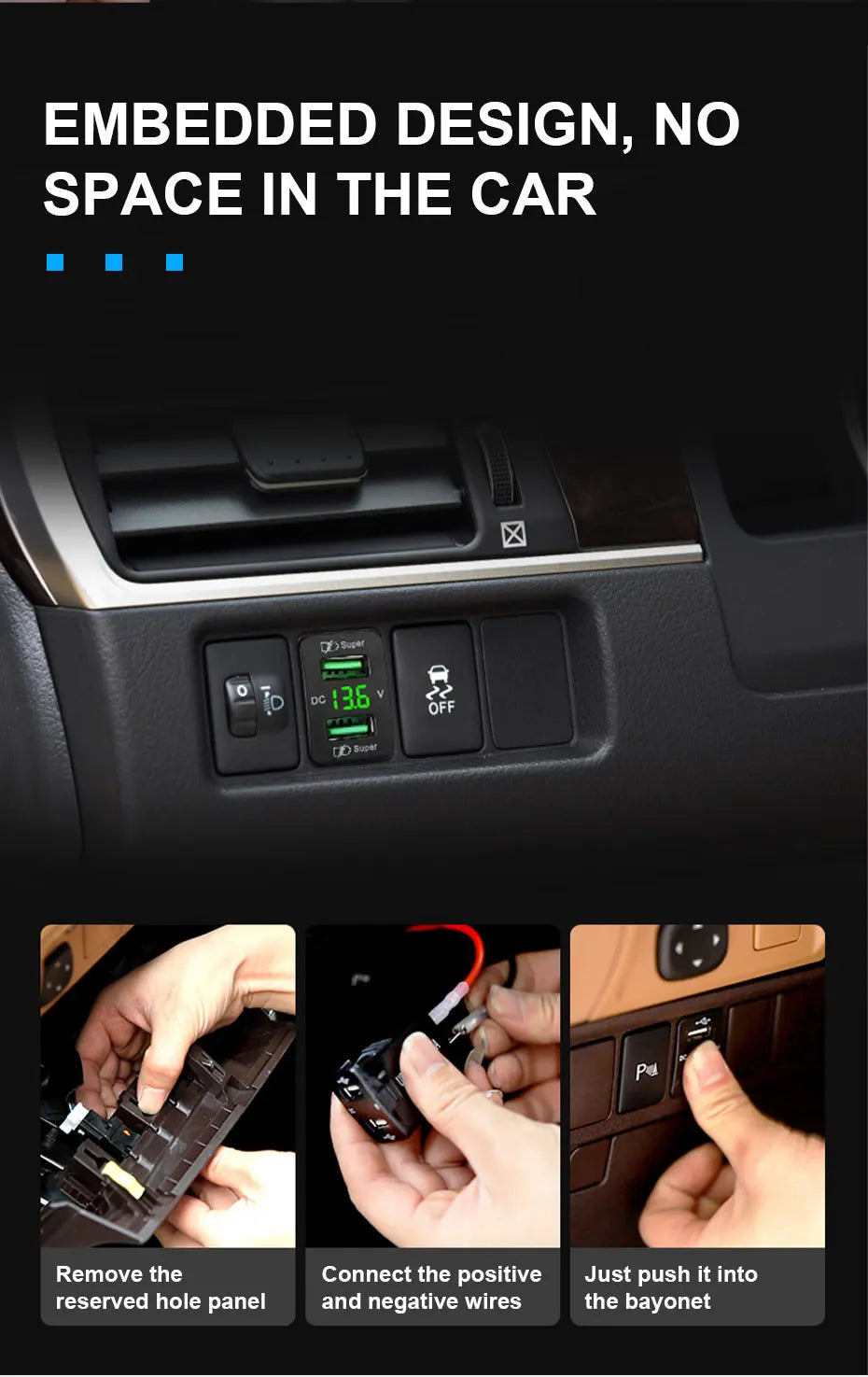 BLALION 45W 5A QC PD 3.0 USB Car Charger Auto Mobile Phone Charger Adapter Fast Charging LED Voltage Display for Toyota Series