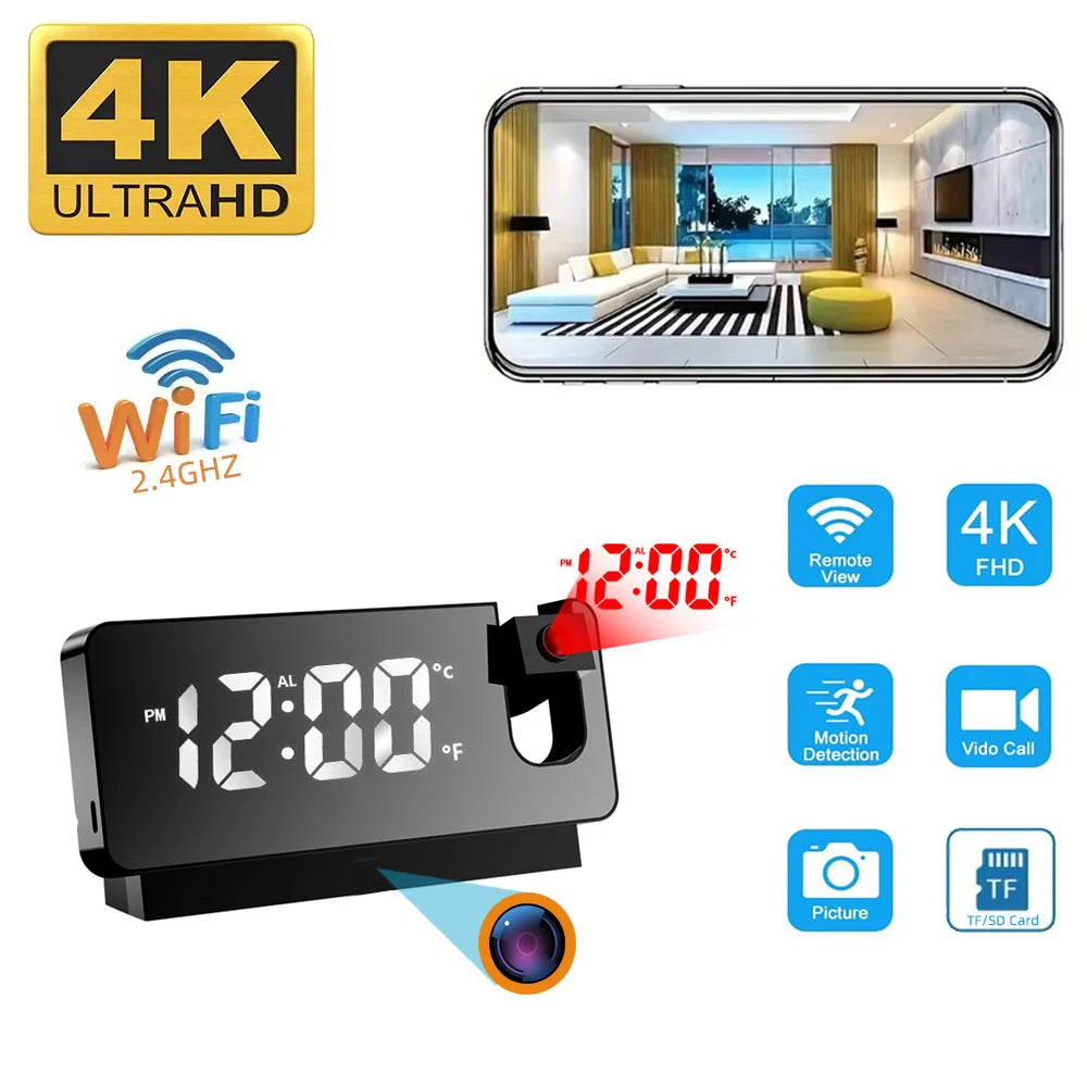 FHD 1080P Mini Miniature Projection Clock Camera Supports 2.4GHz WIFI Wireless Remote Viewing, Motion Detection, Home Camera Spy-shop.com