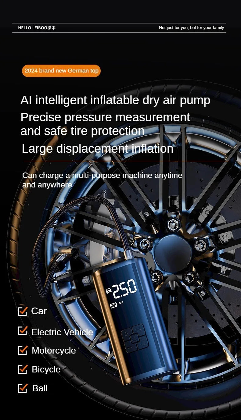 LEIBOO Portable Air Compressor for Car Tires Fast Air Pump Tire Inflator Accurate Pressure Air Pump for Motorcycle Bicycle Ball 