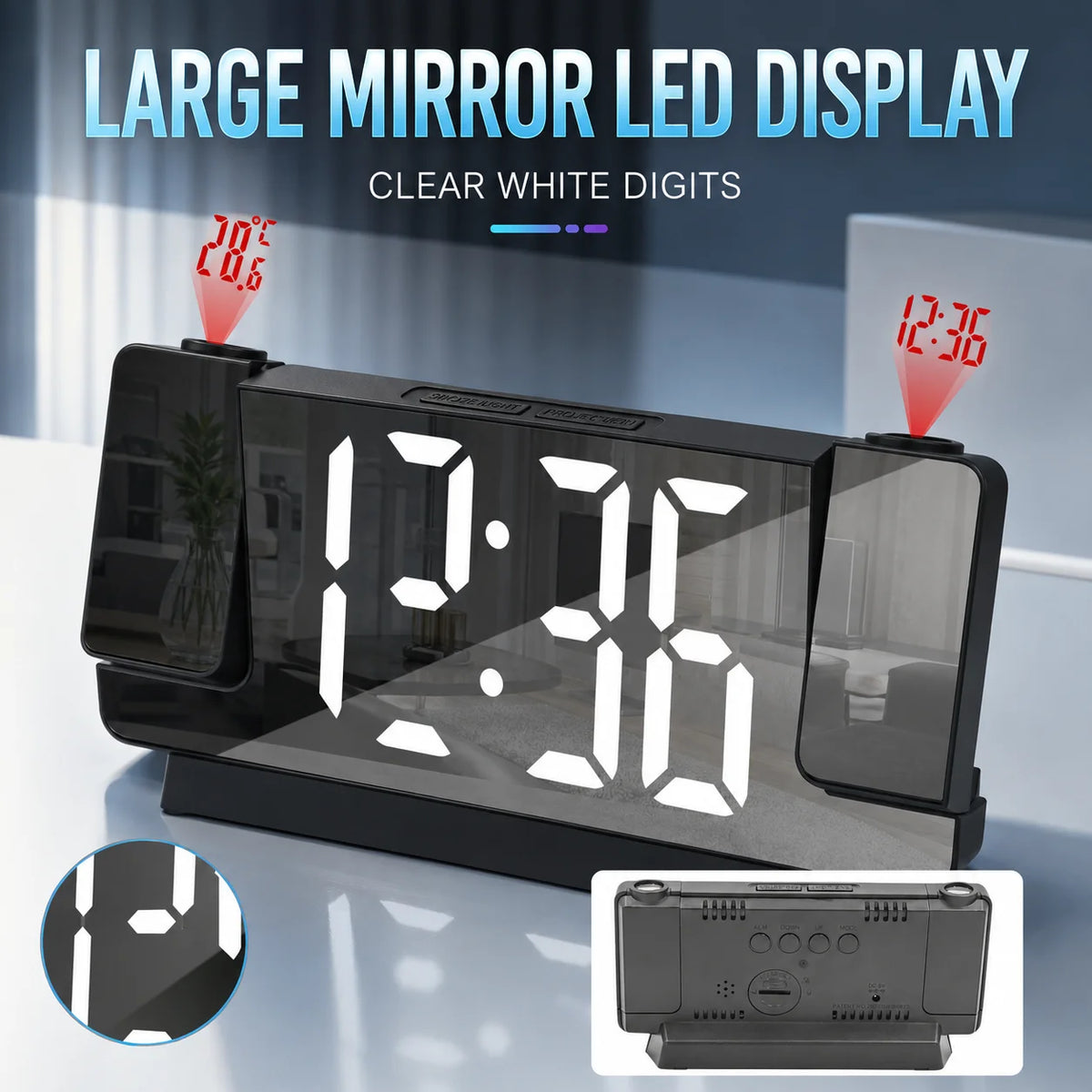 Projectiewekker met led-spiegeldisplay