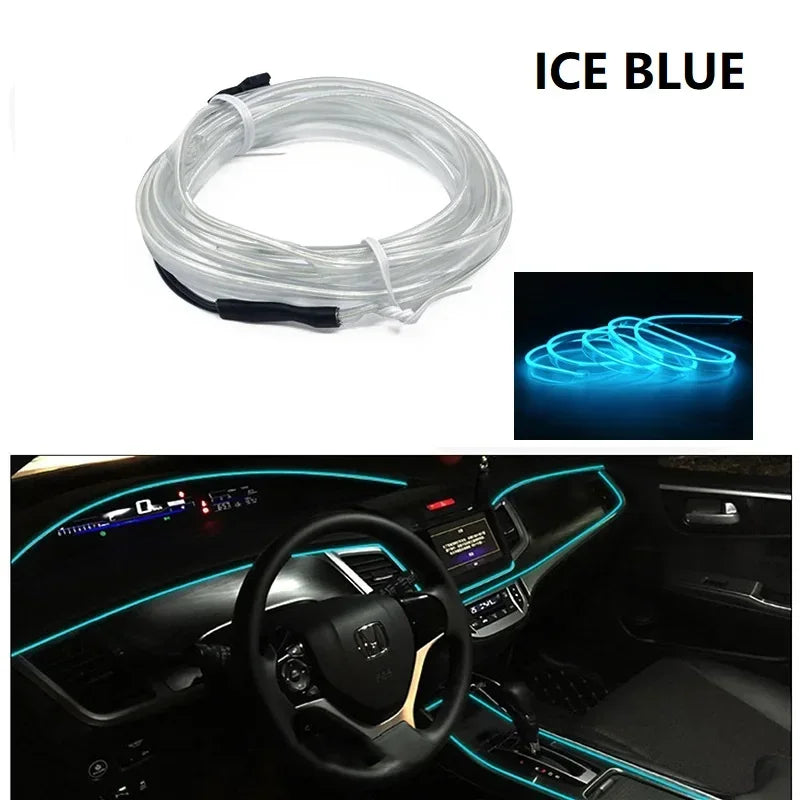 Car Interior Decorative Lamps Strips 1M 2M 3M 5M Atmosphere Lamp Cold Light Decorative Dashboard Console Auto LED Ambient Lights 