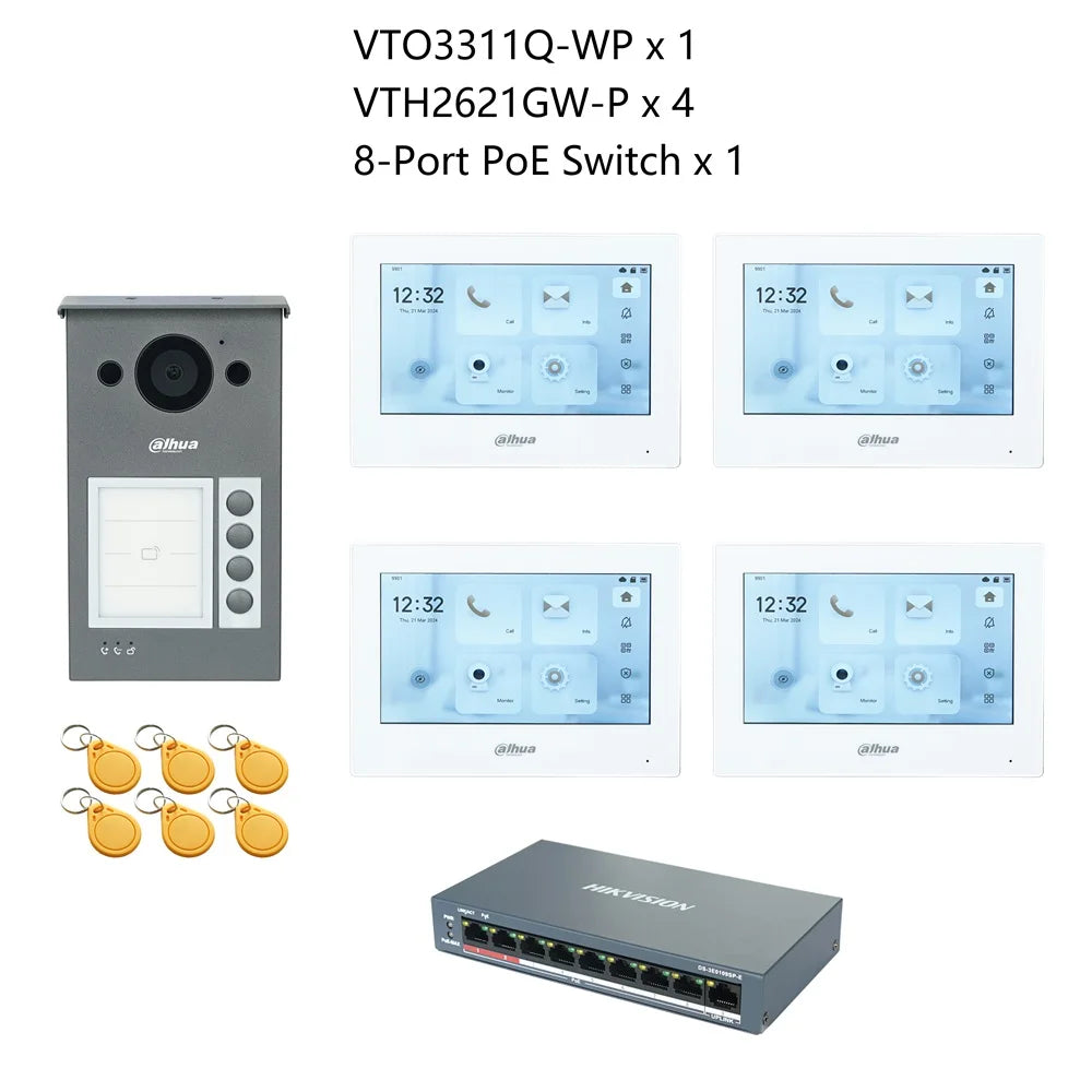 Dahua IP Video Intercom KIT,VTO3311Q-WP & VTH2621GW-P & PoE switch, P2P Cloud, Door bell 1, 2 ,3 ,4 buttons are adjustable Spy-shop.com