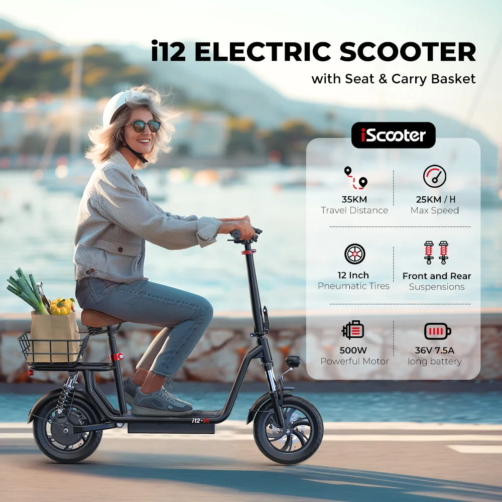 iScooter i12 Electric Scooter with Seat and Basket