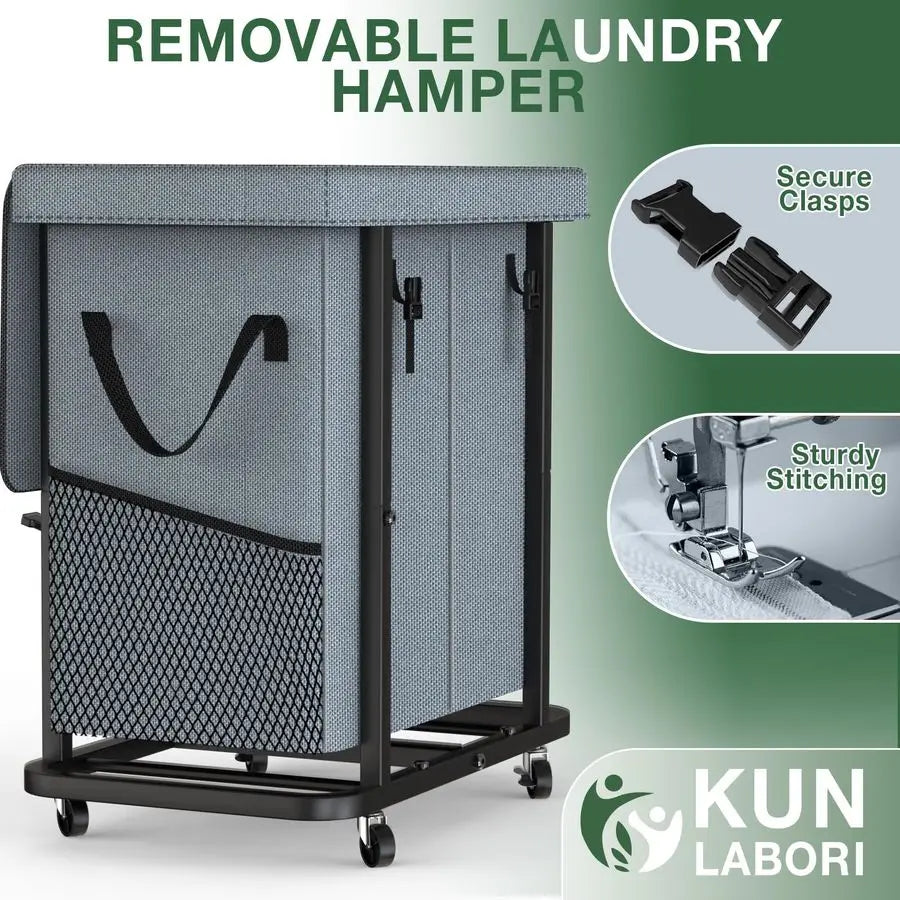 190L Rolling Laundry Hamper with Wheels, Metal Frame & Removable Bag