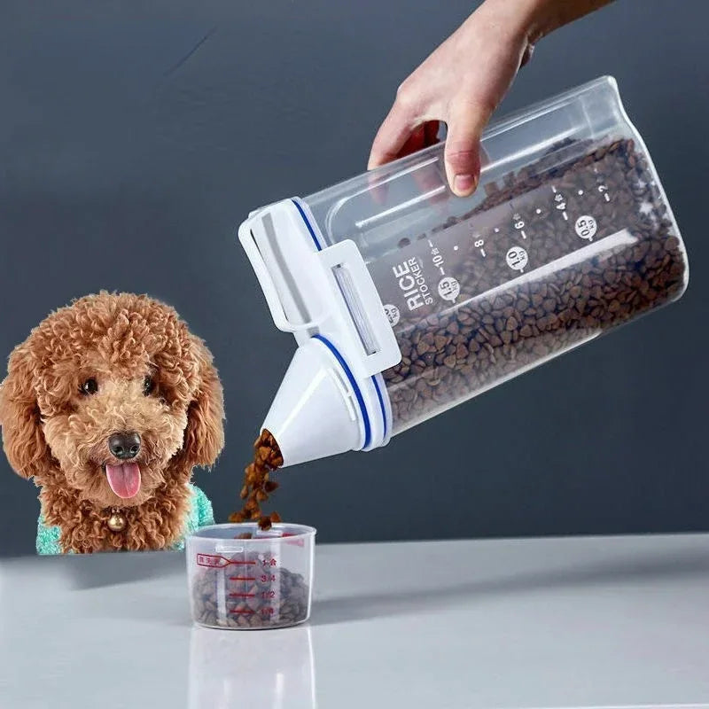 1.5kg/2kg Dog Cat Food Pail Plastic Storage Tank with Measuring Cup Container Moisture-proof Sealed Jar Pet Supplies Accessories 