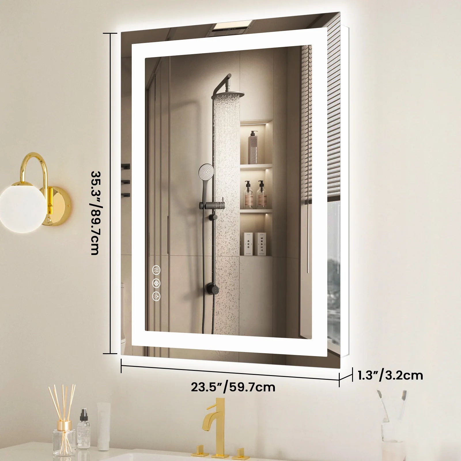 36x24 LED Bathroom Vanity Mirror with Anti-Fog & Adjustable Lighting