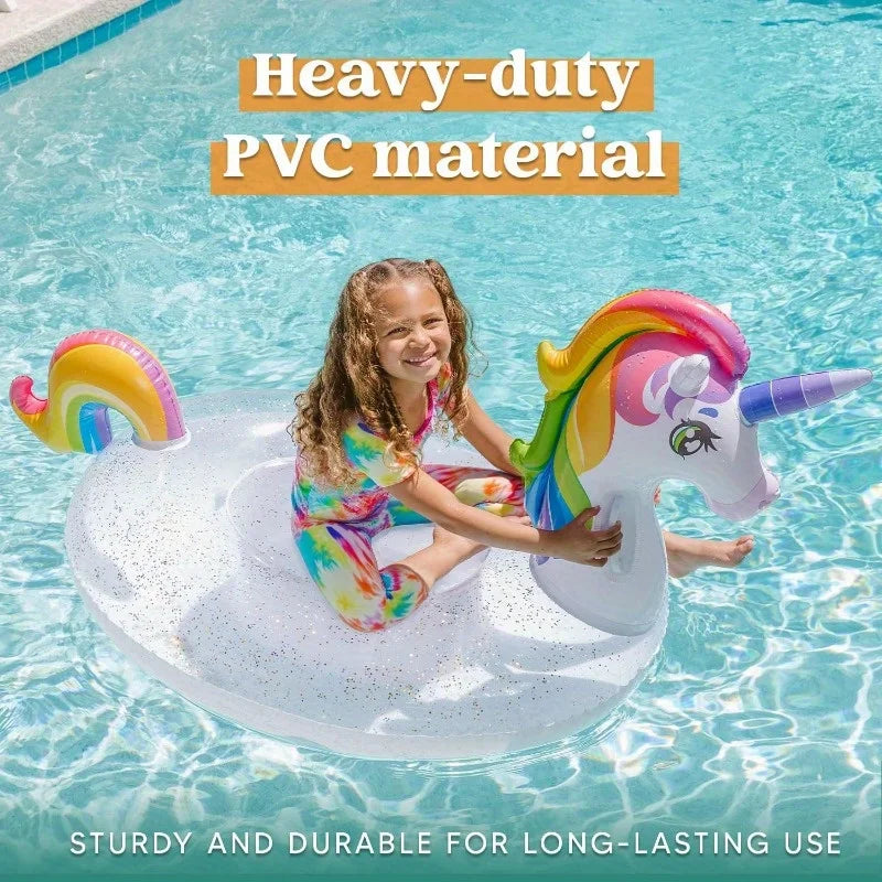 Joyfy Unicorn Pool Float with Glitter and 2 Handles