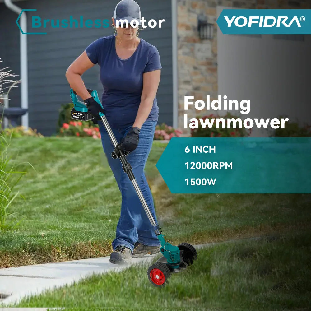 YOFIDRA 100-135cm Electric Lawn Mower 1500W Cordless Foldable Trimmer Pruning Cutting Garden Power Tool For Makita Battery Pin