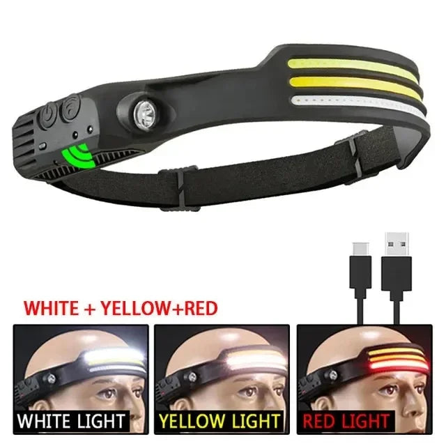 COB LED Headlamp 3 Mode USB Rechargeable