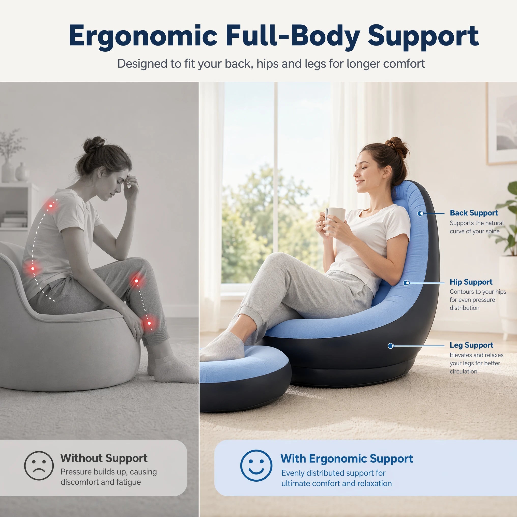 Inflatable Flocking Lazy Sofa Set with Foot Stool