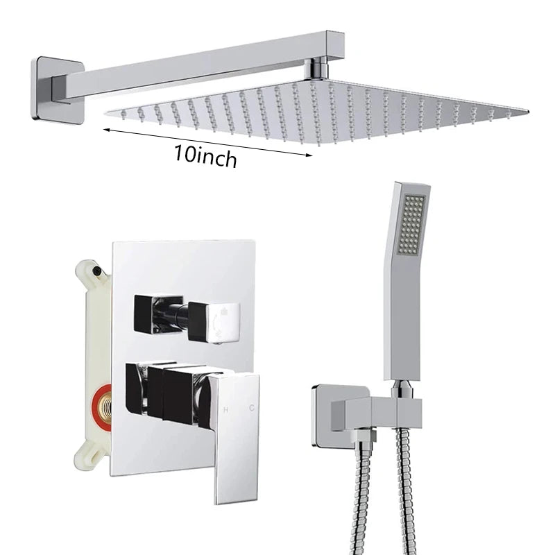 Matte Black Rainfall Shower Faucets Set Rain Waterfall Concealed Shower System Embed Box Bathroom Shower Mixer Shower Combo Set