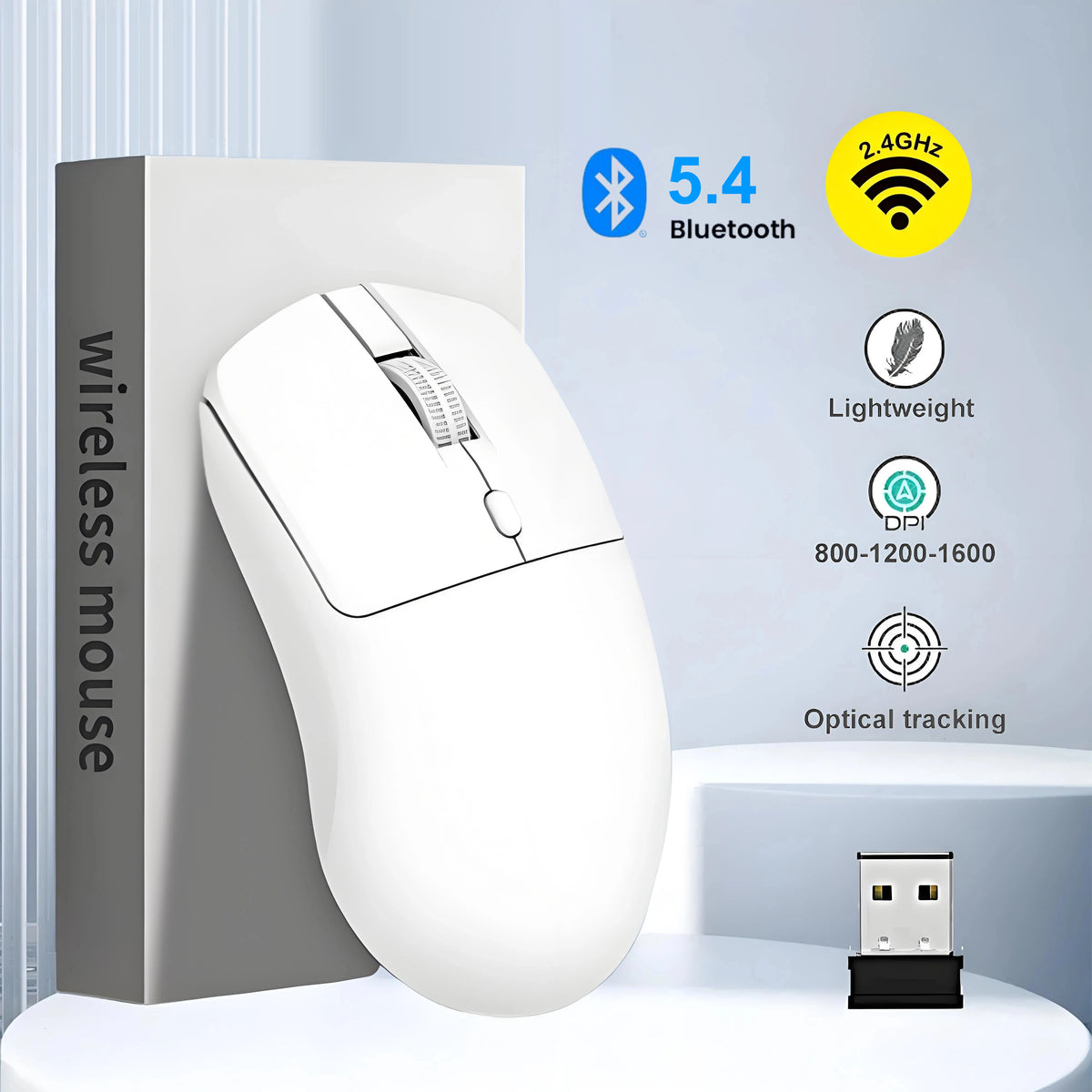 2.4G Wireless Mouse Bluetooth 5.4 Gaming Mouse Ergonomic Mice 800-1200-1600 DPI Mouse Rechargeable Office Mice for PC Laptop