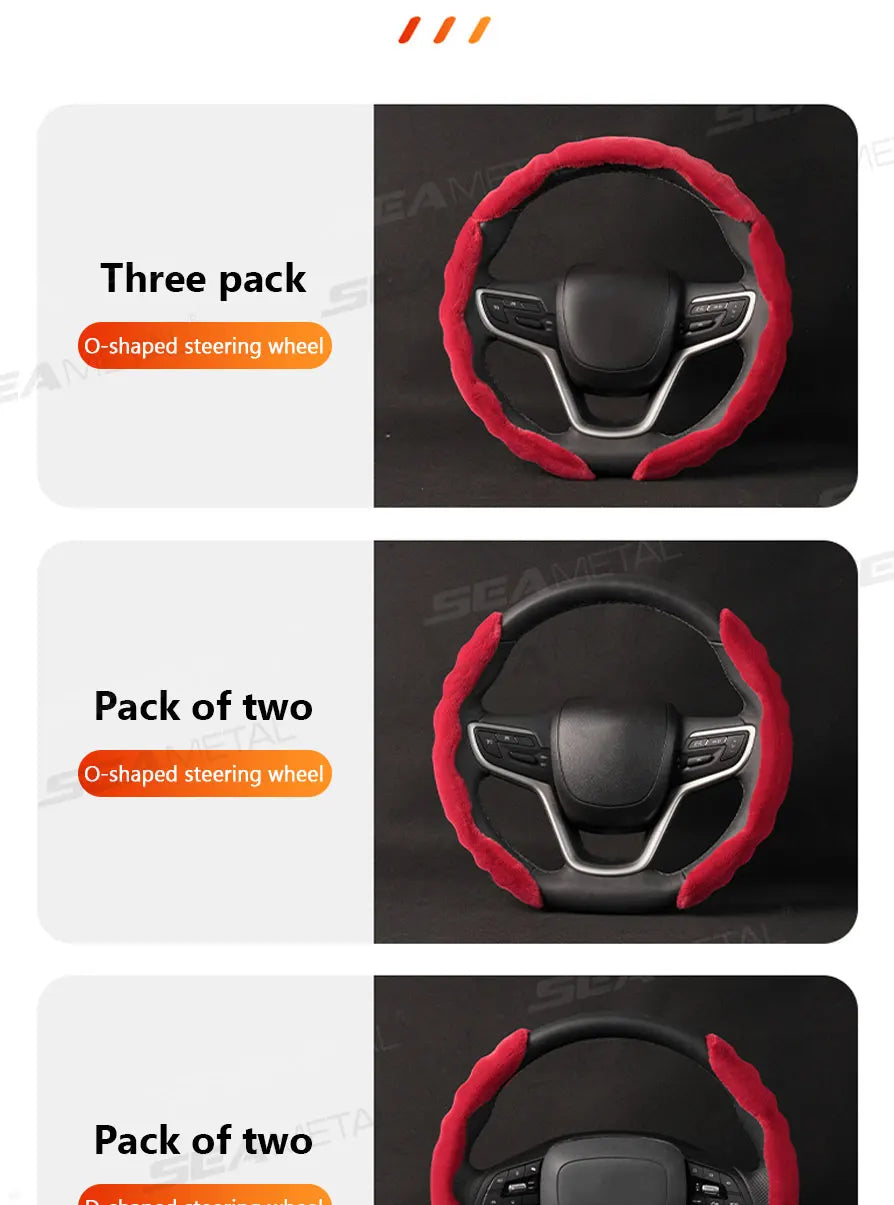 SEAMETAL Winter Steering Wheel Cover Shell Thicken Plush Warm Steering Protector Anti Scratch Car Steer Wheel Cover Non-Slip