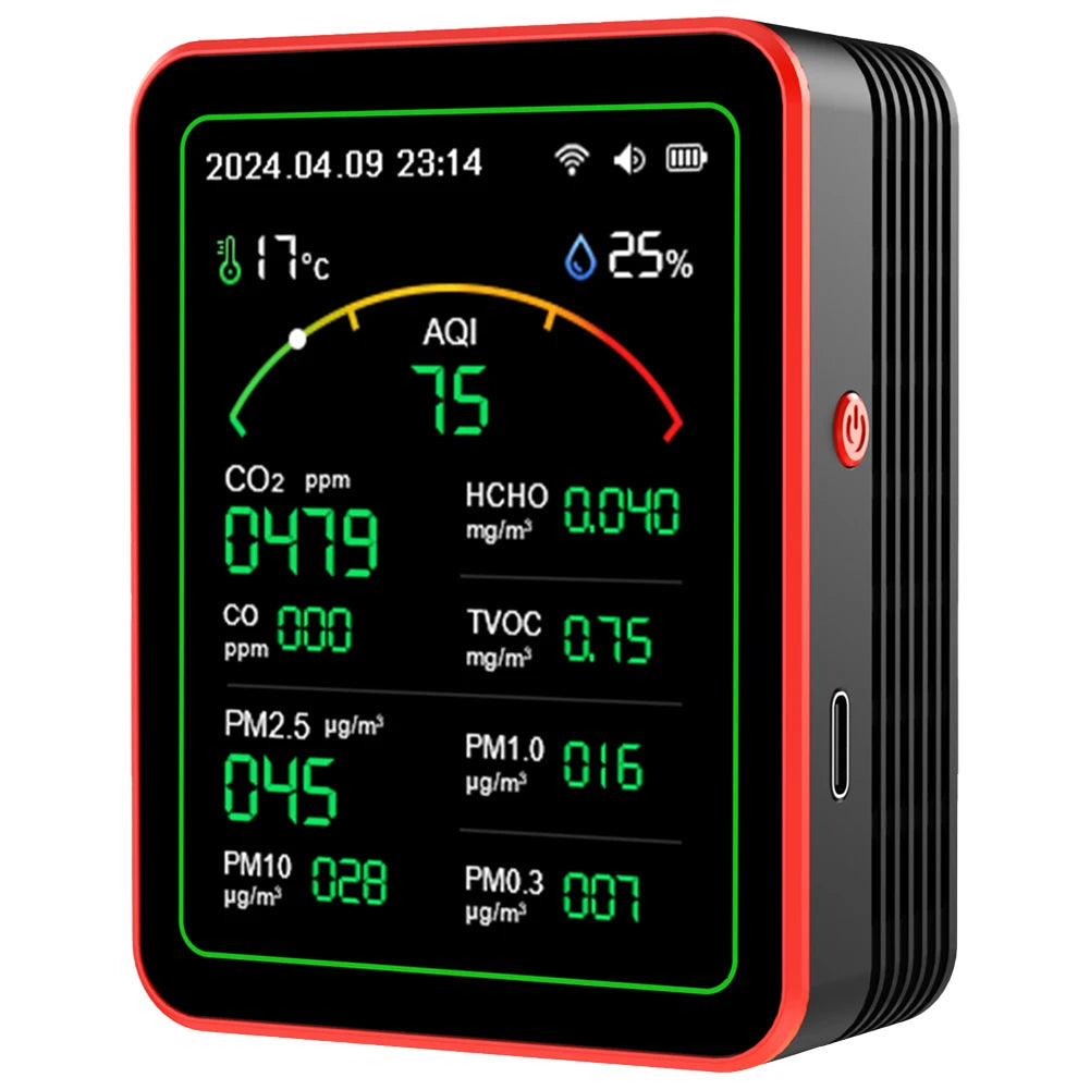Monitor de calidad del aire WiFi 15 en 1 con pantalla de sensor de CO2, AQI y PM