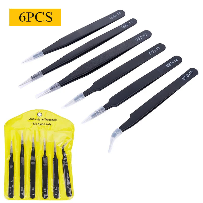 Six-Piece Precision ESD Tweezers Set