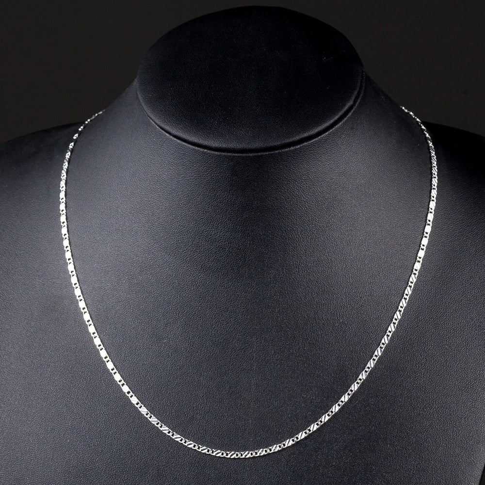 New LuxurySilver Color Special 2MM Flat Clavicle Chains Necklaces for Men Women Wedding Jewelry Christmas Gifts 40-75cm 