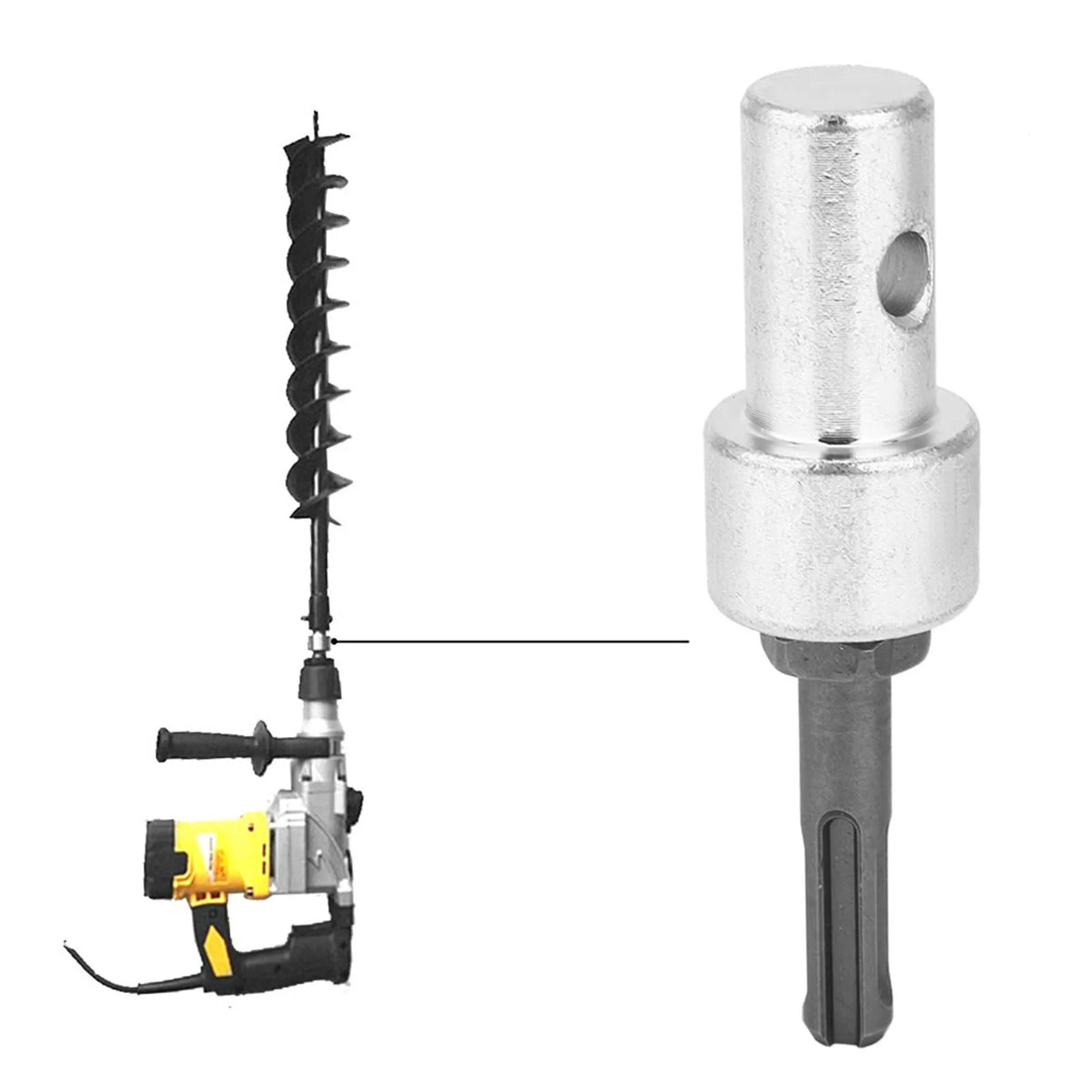 Drill Bit Adapter for Electric Drill to Earth Auger Connector Arbor Round Shank 2 Pit 2 Slot Earth Auger Adapter