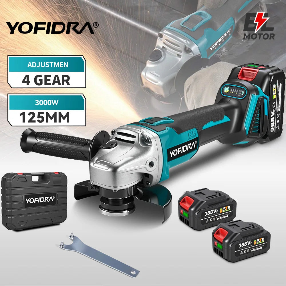 Yofidra 125mm Brushless Angle Grinder with 4-Speed Control