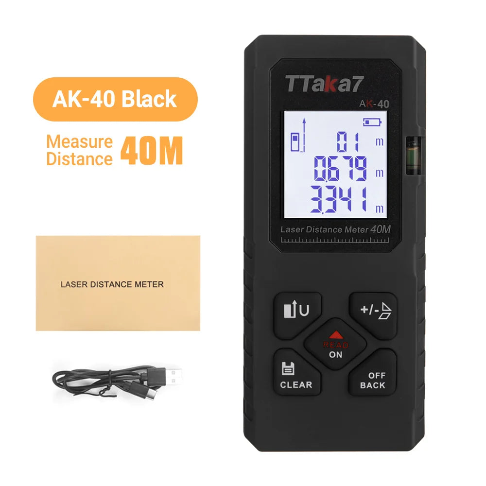 Laser Distance Meter, 40 m or 60 m, Rechargeable
