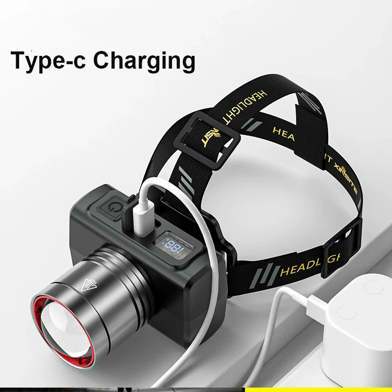 Rechargeable Headlamp Super Bright Head Light Motion Sensor Front Led Head Flashlight Waterproof Outdoor Camping  Flashing