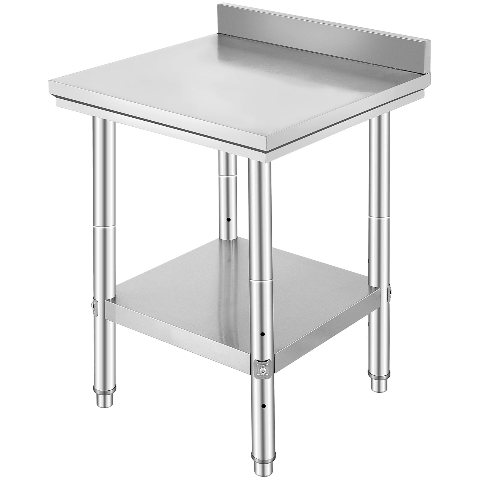 Stainless Steel Kitchen Work Table with Adjustable Shelf & Backsplash