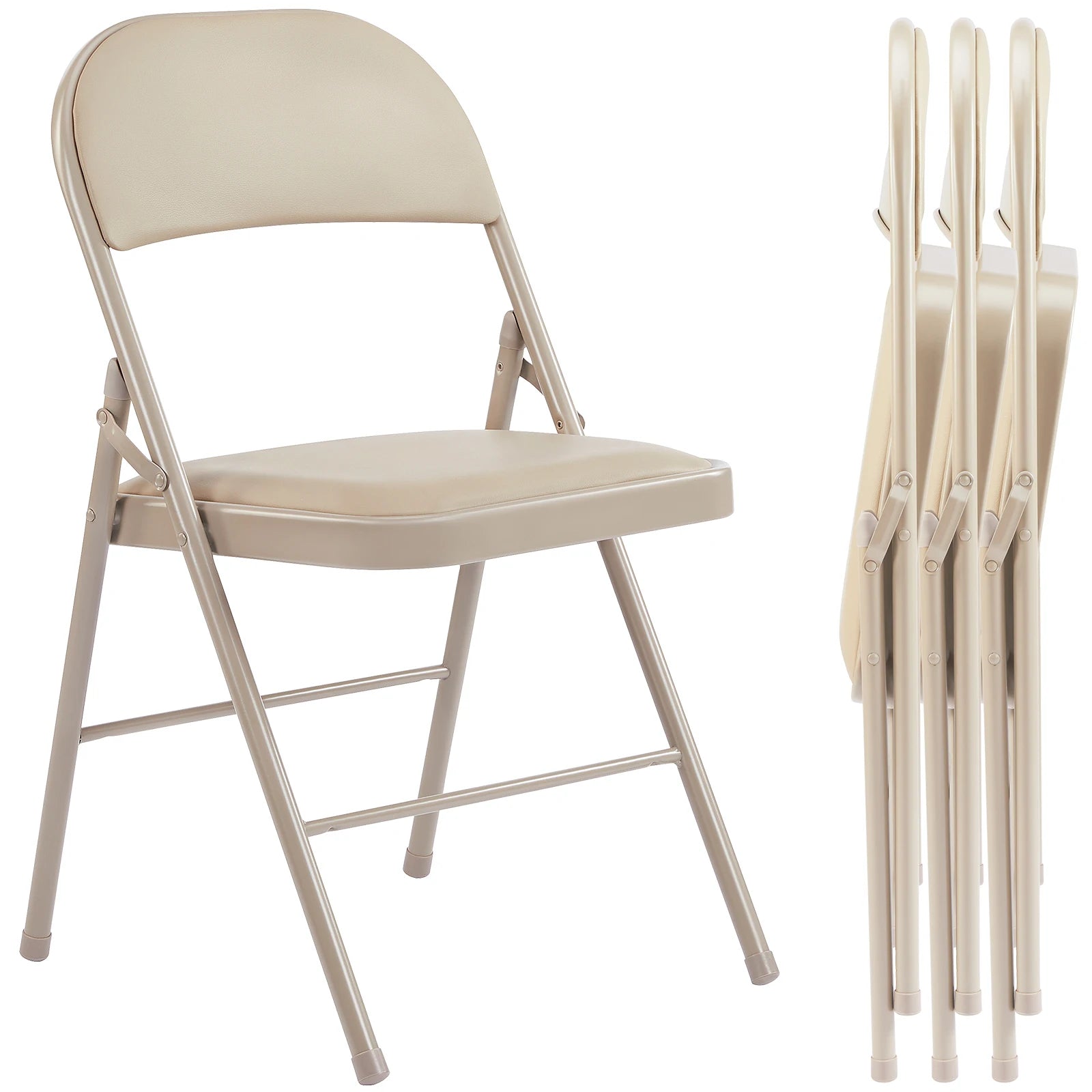 Folding Padded Leather Chairs Set of 4 with Metal Frame