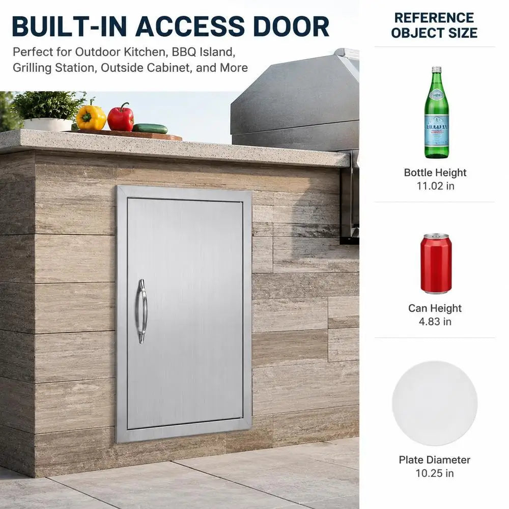 Porta de Acesso a Grill, 457 x 610 x 45 mm, Porta Externa Individual, Porta em Aço Inoxidável embutida, Porta Vertical com Pega, para Ilha de Grelha/Estação de Grelha Armário Externo