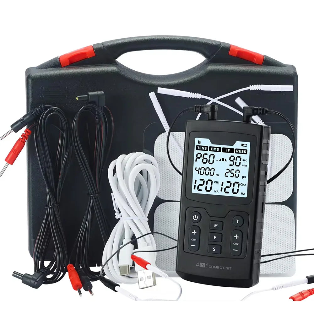 4 In 1 Electric Muscle Stimulator Interferential High-Frequency Physiotherapy Device EMS IFT RUSS TENS Pulse Electrostimulator 