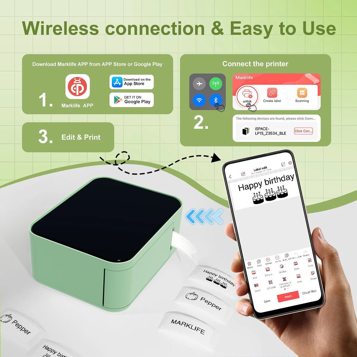 P15 Bluetooth-etikettenprinter zonder inkt, bundelopties