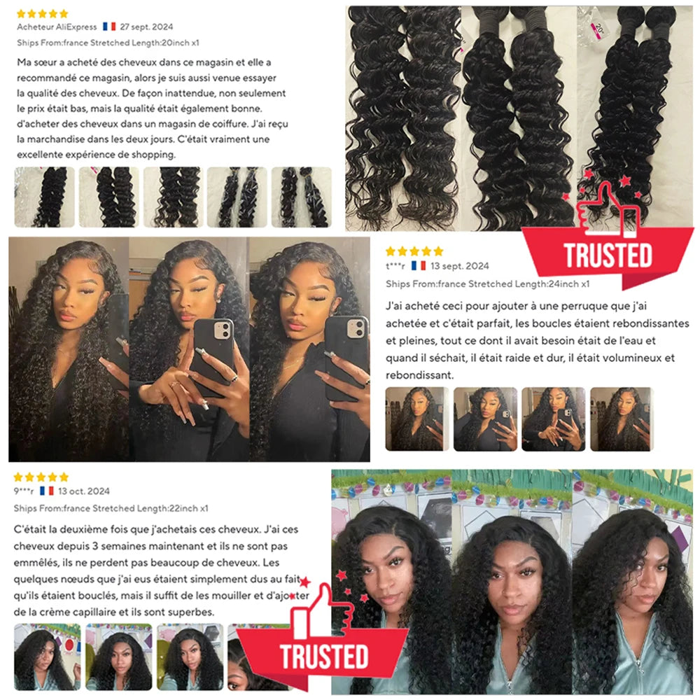 Hlboké vlnité zväzky brazílskych ľudských vlasov predlžovanie