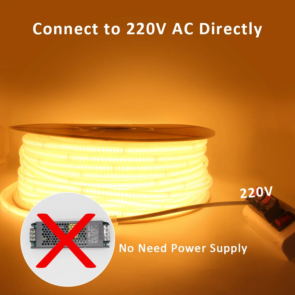 220V COB LED-stripe, 240 lysdioder per meter