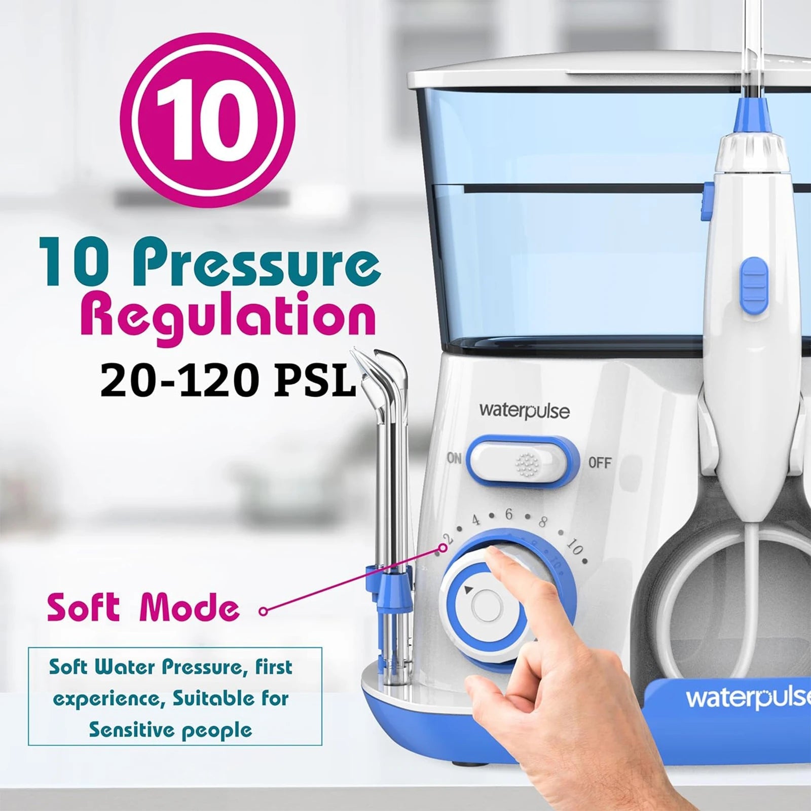 Waterpulse Electric Water Flosser Oral Irrigator, 800ML Large Capacity Dental Water Hygiene Flossing Teeth Cleaner with 5x Tips 