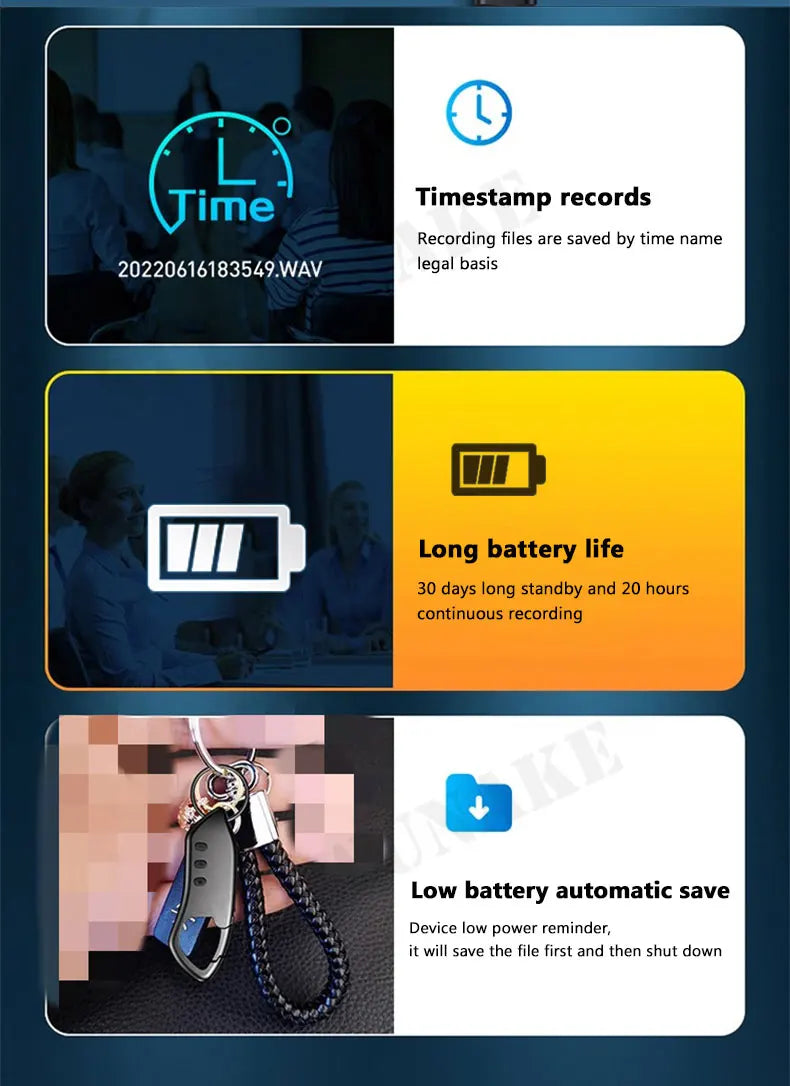 Mini Voice Activated Recorder Digital Audio Recording Keychain Device Wearable Sound Professional Micro Dictaphone STTWUNAKE 