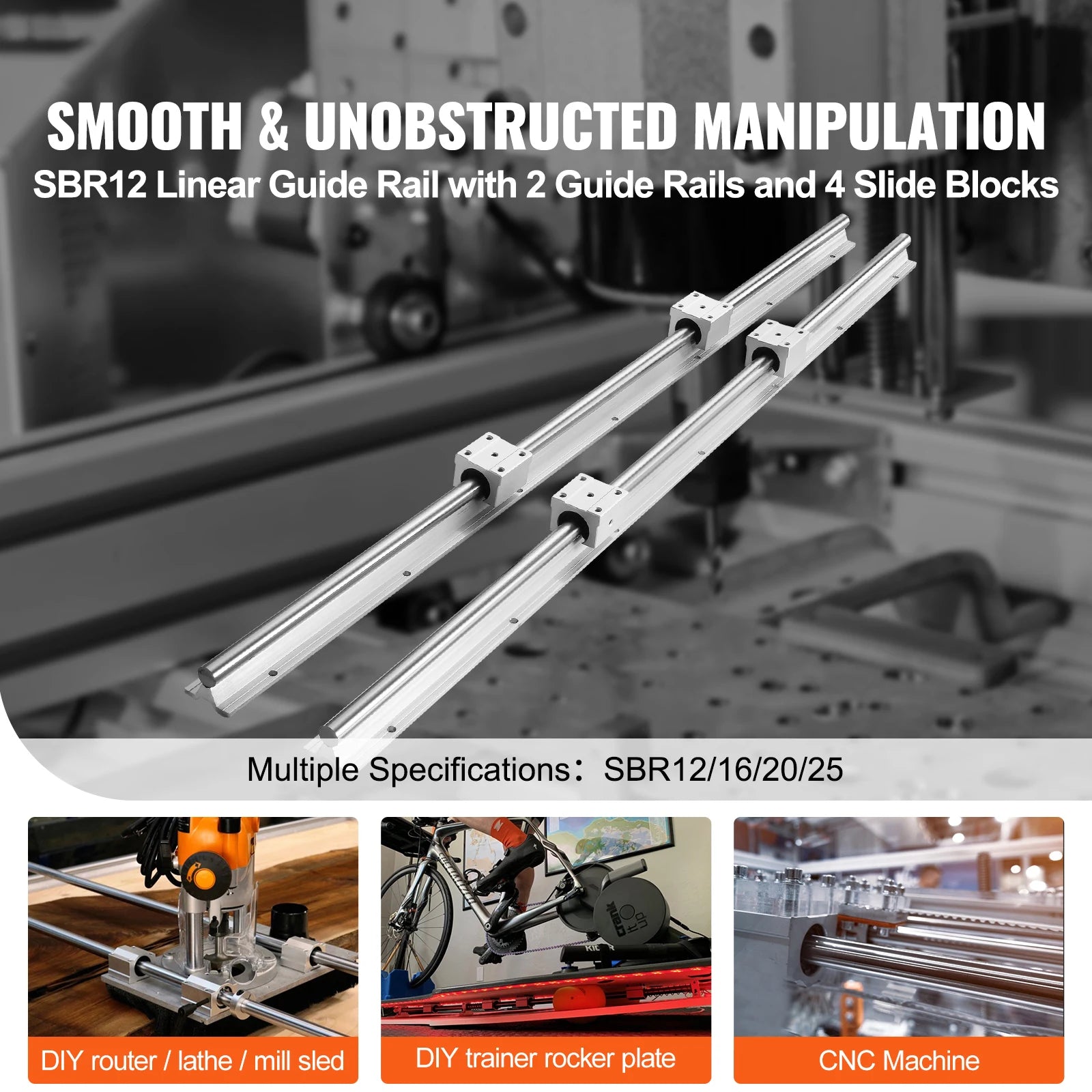 SBR Linear Guide Rail Kit with 4 Bearing Blocks for CNC & DIY