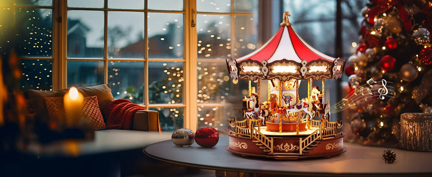 Robotime Rolife Κλασικό Καρουζέλ Μουσικό Κουτί 3D Ξύλινο Παζλ