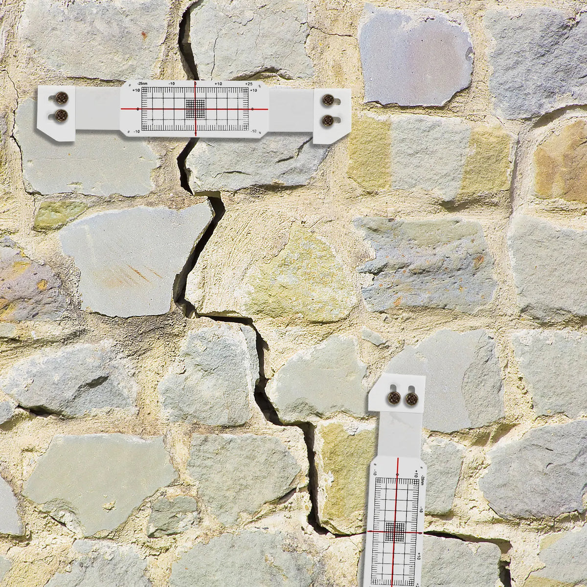 Drie acryl plafondscheurmonitoringsmeters