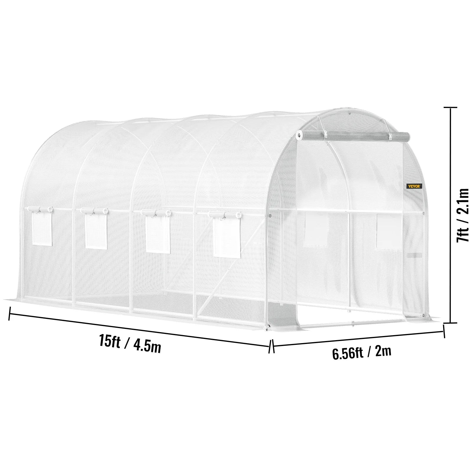 SucceBuy seră tubulară de trecere 20x10x7/15x7x7 ft pentru plante, cu adăpost de tip casă fierbinte, cadrul din oțel galvanizat, 3 brațe superioare și 2 uși cu fermoar