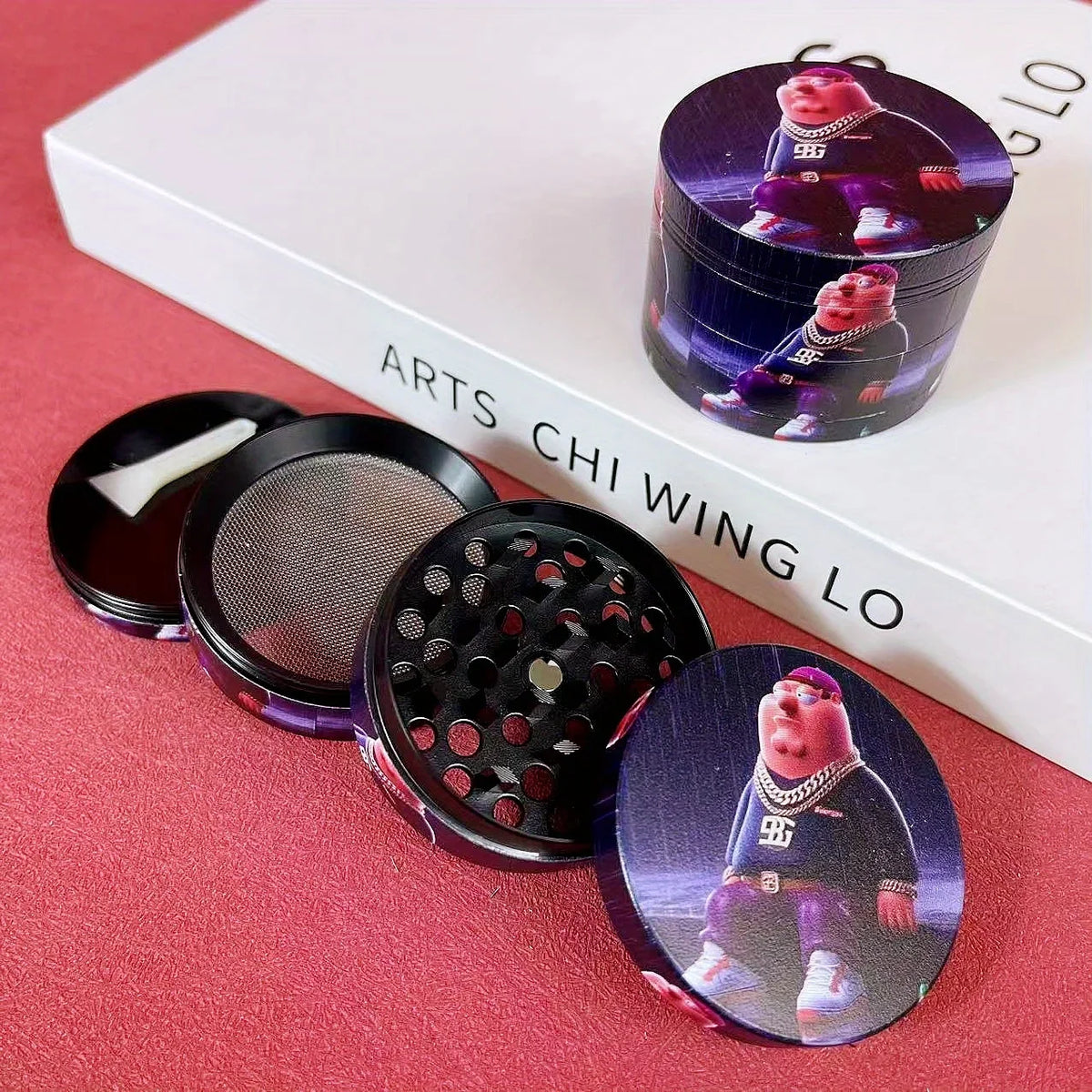 2 inch Cartoon Herb Grinder, 4-Layer Zinc Alloy, Magnetic Lid