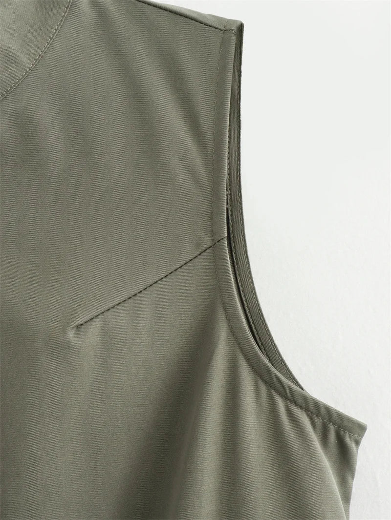 MUJER Zipper Long Dress Woman Pleated Sleeveless Bodycon Dress Summer Elegant Party Dresses For Women 2025 New Midi Dresses 