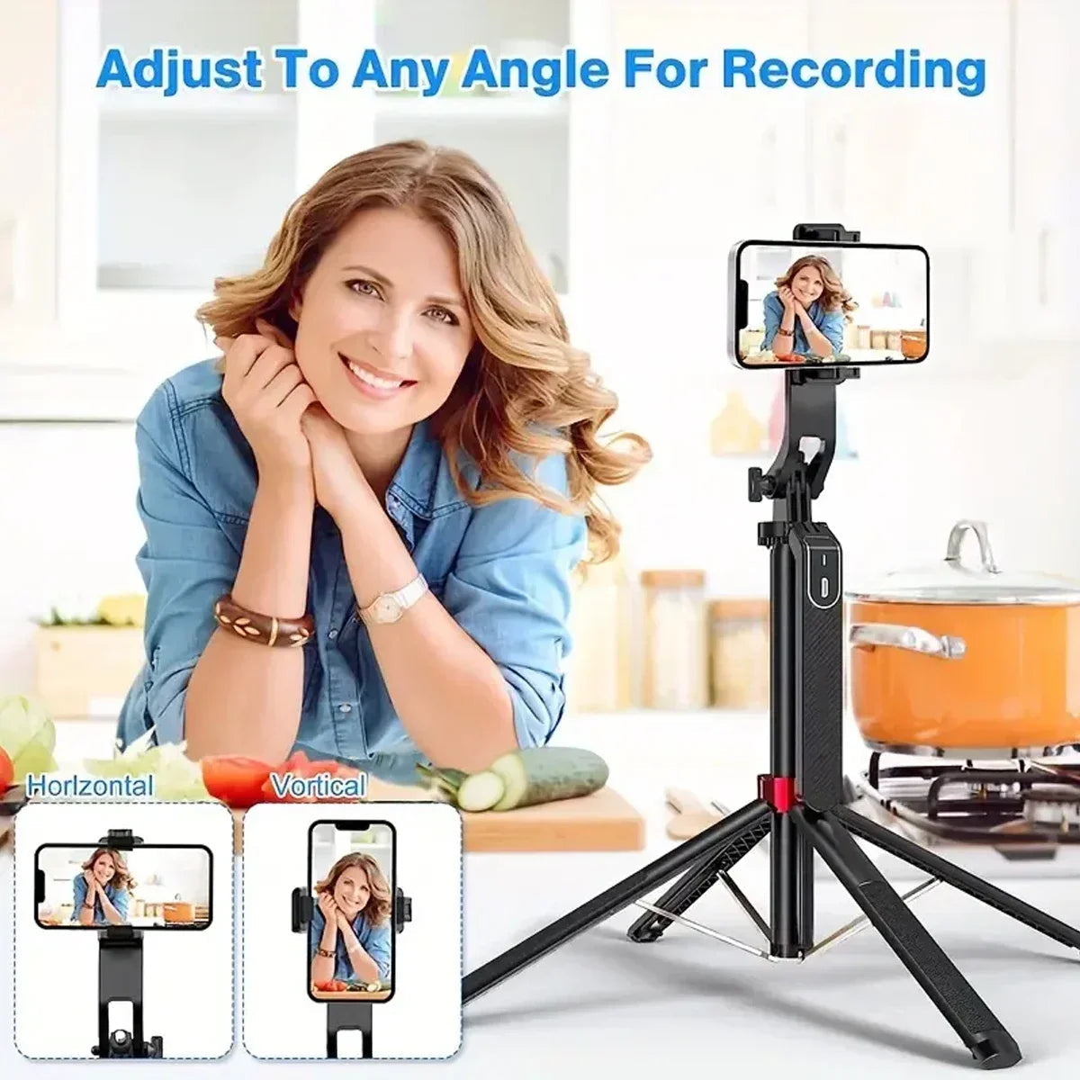 Portable camera tripod with wireless remote control and 360 ° rotation for video recording, video recording, and live streaming 